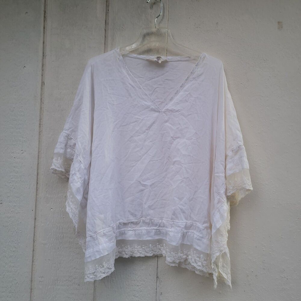 embroidered detail dolman sleeve top Boxy white sz L boho romantic whimsy fairy
